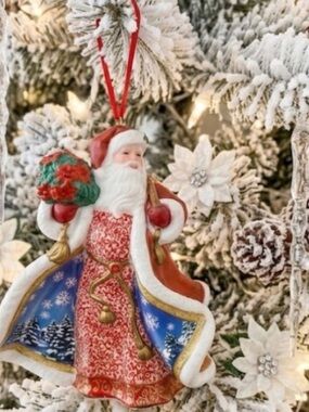 Danbury Mint 2007 Annual Santa Claus Ceramic 4”Christmas Ornament Red Blue White